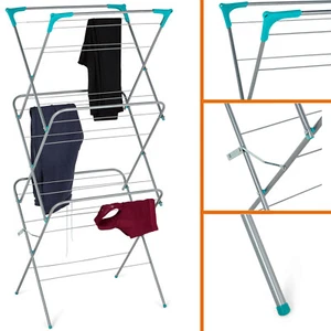 CLOTHES AIRER 3 TIER LAUNDRY DRYER WINGED FOLDING IN & OUTDOOR HORSE DRYING RACK - Picture 1 of 12