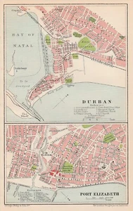 SOUTH AFRICA-DURBAN-PORT ELIZABETH-ORIGINAL ANTIQUE MAP-C.1920 - Picture 1 of 1
