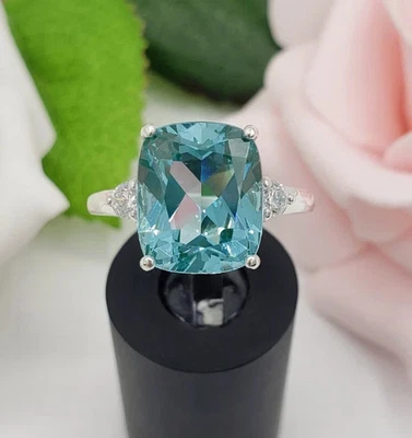 6.50 Ct Oval Cut Natural Blue Green Spinel Diamond Ring 18K White Gold Size 6 7 - Image 1 of 4