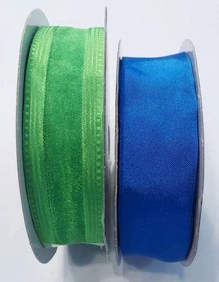 Lot of 2 Kirkland Wire Edge 1.5" 50 Yd Blue & Green Ribbon Fast Shipping - Image 1 of 4