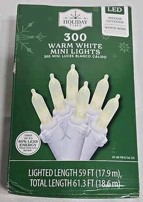 Holiday Time 300 Warm White Mini Lights LED, White Wire Brand New - Image 1 of 4