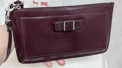 Coach Darcy Red Sherry Crossgrain Patent Leather Clutch Wristlet Wallet/Purse  - Image 1 of 4