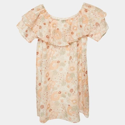 Платье Chloe Kids оранжевое/многоцветное с цветочным принтом хлопковое с открытыми плечами 10 лет - Изображение 1 из 4