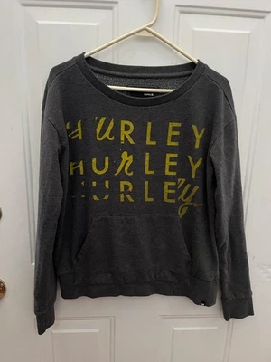 HURLEY 套衫圆领标志运动衫女式大号灰色黄色 — 第 1/4 张图片