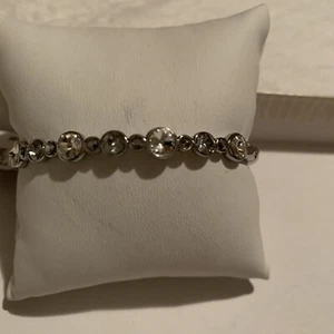 $58 Givenchy Silver Tone   Clear & Light Gray Crystal hinged  Bangle signed  GB6 - Picture 1 of 10