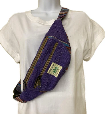 Mochila Hippie Libre de THC PÚRPURA Cáñamo Riñonera Viaje Cintura Riñonera HECHA A MANO Foto 1 de 3