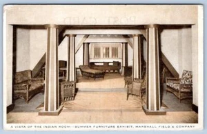 Tarjeta postal de tienda departamental de muebles de mimbre habitación india Marshall Field de 1920 #2 - Imagen 1 de 2