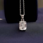 14K White Gold Plated 2Ct Emerald Lab Created Diamond Solitaire Pendant Women's