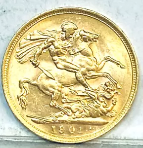 AUSTRALIA 1901 m GOLD MELBOURNE SOVEREIGN RARE KEY DATE LOW MINT HIGH GRADE #03 - Foto 1 di 2