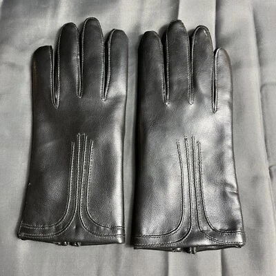 Guantes de imitación de cuero negros Finale vintage para dama con forro talla 7 1/2 B Foto 1 de 4