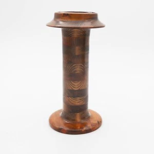 Bobbin Spool CANDLESTICK Vintage, Column, Stained Brown Wood, Hand Crafted, Hand - Picture 1 of 8