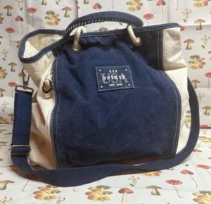 LIZ CLAIRBORNE Spirit vintage beach tote USA theme canvas blue white - Picture 1 of 12