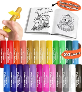 Tempera Paint Sticks, 24 Washable Paint Sticks with 50 Page Coloring Book  - Picture 1 of 12