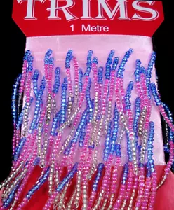 Adorno decorativo de cuentas azul/rosa/claro con cuentas de semillas de 1 m - Imagen 1 de 2