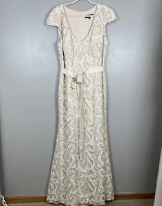 Betsy & Adam Cap Sleeve Soutache Lace Dress with Grosgrain Sash Size 20 Wedding - Picture 1 of 14