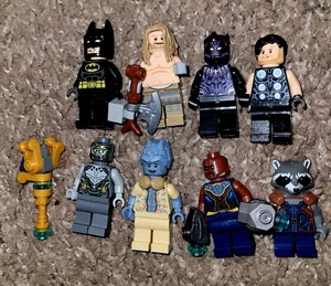8 Lego Marvel,Dc Super Heroes Minifigure Lot. Thor,batman,korg,rocket - Picture 1 of 3