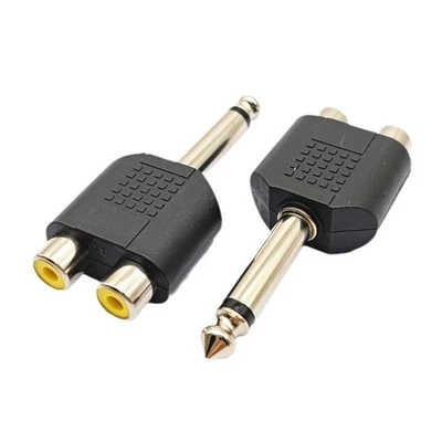 2x 6.35mm MONO Jack to 2x Twin RCA Phono Female Socket Audio Splitter Adapter - Image 1 of 3