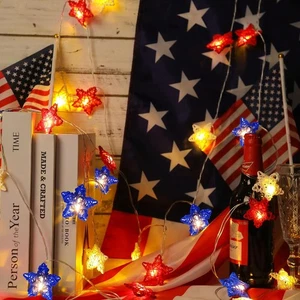 Red White and Blue Star Lights 4th of July Decorations, 3D Star String Lights - Picture 1 of 6
