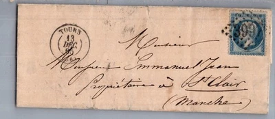FRANCE 1865 POSTAL HISTORY CLASSIC FOLDED LETTER ADDR & POSTMARK - Image 1 of 4