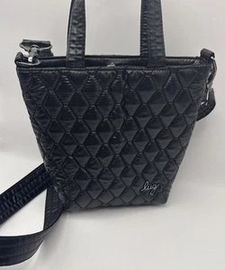 Lug Tip Toe Crossbdy Metallic Black Polyester Quilted Magnet Snap RFID Small Bag - Picture 1 of 9