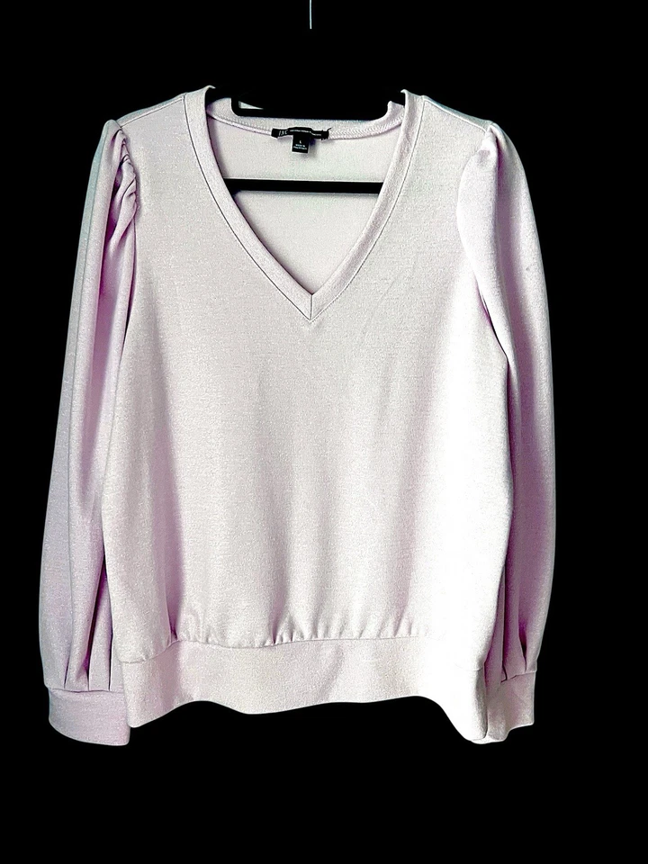 Suéter INC Elegante Rosa Pálido y Plata Talla Grande Manga Abullonada Cuello en V Brillante Foto 1 de 4