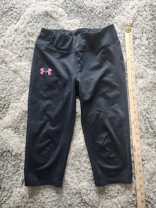 Girl’s UNDER ARMOUR LEGGINGS Size Youth Medium Black Pink - Picture 1 of 7