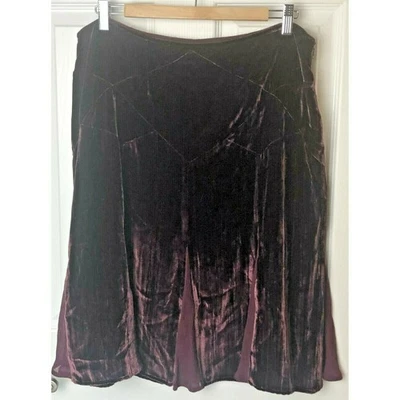 Saia Feminina Vintage Emanuel Ungaro Fit & Flare Veludo e Seda Borgonha Tamanho 14 - Imagem 1 de 4