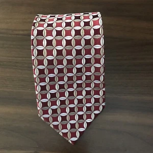 Paul Fredrick Luxury Tie Red And Silver Geometric Pattern Woven Silk Necktie - Picture 1 of 8