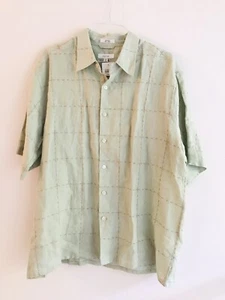 Visitor Bachrach Button Front Linen Shirt Mens Size XL Green Embroidered Collar - Picture 1 of 6
