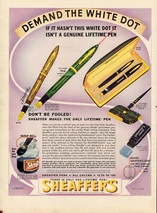 1938 Sheaffer's Pen One Only Lifetime Demand White Dot Genuine Vintage Print Ad - Picture 1 of 8