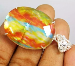 Natürlicher 95,21 Ct Ammolith Anhänger 925 Massiv Silber Ovalschliff Multicolor Edelstein - Bild 1 von 6