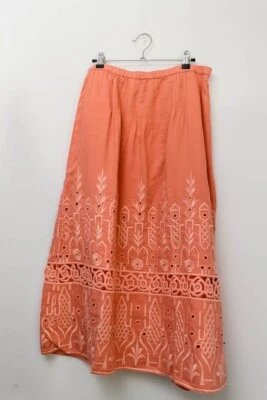 Maxi Falda J. Jill 100% Lino Bordada Rosa Melocotón Forrada Mujer Talla S Foto 1 de 4