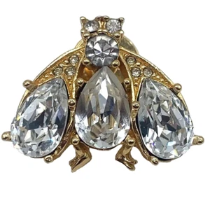 DIOR CHRISTIAN Pin Gold Brooch Bee Motif Crystal Bijou Zirconia Vintage - Picture 1 of 5