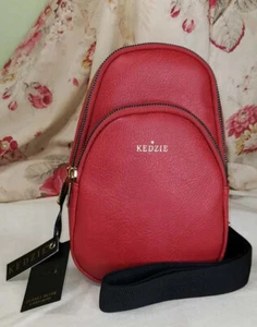 KEDZIE NWT Sunset Sling Vegan Leather Backpack Handbag*Red*Zip* Small*MSRP $48 - Picture 1 of 12