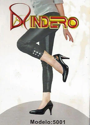 Leggings Indero Brillantes Negros Imitación Cuero Tobillo Joyas - 5001 - Talla L - XL Foto 1 de 3