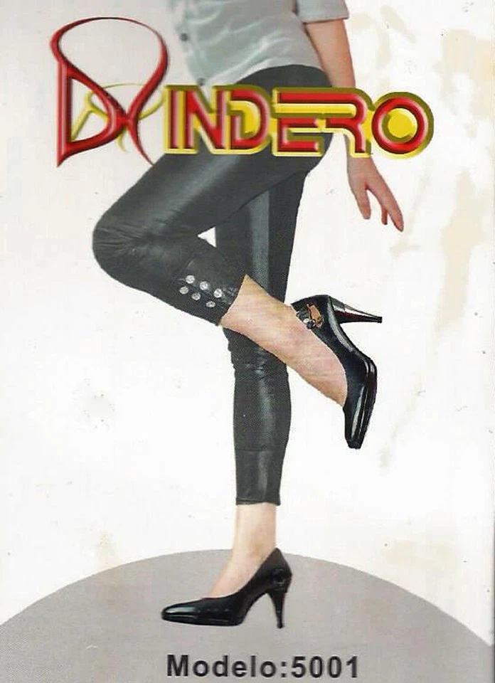 Leggings Indero de couro sintético preto brilhante com joias no tornozelo - 5001 - Tamanho G - GG - Imagem 1 de 3