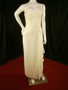 Assar NY Wedding Dress 6-10 Sheath Ivory Silk Straps Ruched Draping Crystal Pin - Picture 1 of 17