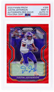 2020 Panini Prizm #398 Justin Jefferson Rookie Auto Red Wave /149 PSA 9/10 RC