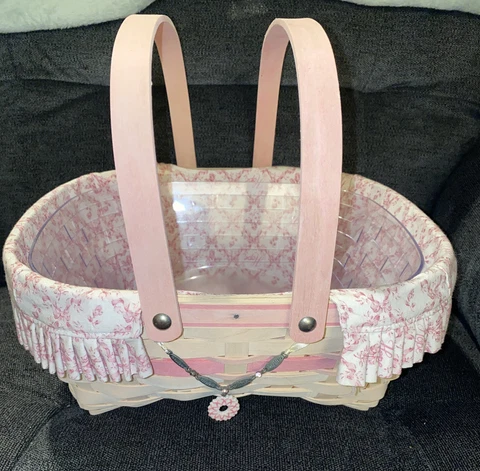 LONGABERGER 2008 HORIZON OF HOPE PINK RIBBON BASKET, FABRIC, PROTECTOR, TIE Cover