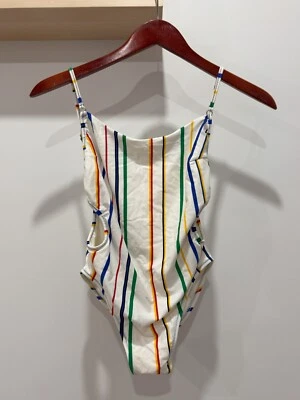 NWOT Derek Lam 10 Crosby Womens M Rainbow Stripe Side Cut Out OnePiece Swim Suit - Image 1 of 4