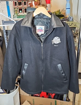 Very Rare Vintage PLANET HOLLYWOOD Maui Mens Wool Leather Varsity Bomber Jacket - Image 1 of 4