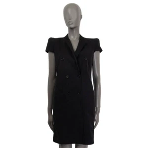 64041 auth GIVENCHY black cotton DOUBLE BREASTED Short Sleeve Dress 42 L - Picture 1 of 5