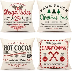 Farmhouse Christmas Pillow Covers 18X18 Set of 4 Winter Holiday Decorations Xmas - Picture 1 of 12