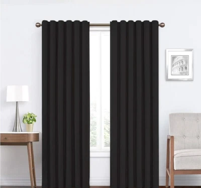 1pc 50x95 ECLIPSE Bradley 100% Blackout Thermal Rod Pocket Curtain Panel - Black - Image 1 of 4