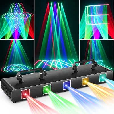DJ Laser Light 5 Lens 5 Beam RGBYC DMX Stage Lights Effect Projector Disco Light - Image 1 of 4