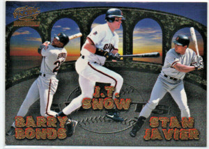 1998 Pacific Invincible Team Checklist Barry Bonds /J.T. Snow /Stan Javier #25