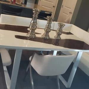White Epoxy Table, Epoxy Dining Table, Resin Wood Table, Live Edge Furniture - Picture 1 of 8