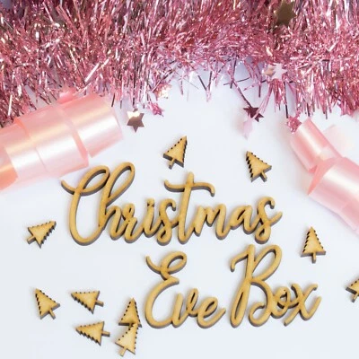 LC 2x Wooden CHRISTMAS EVE BOX gift tag craft card scrapbook embellishment art #p35
