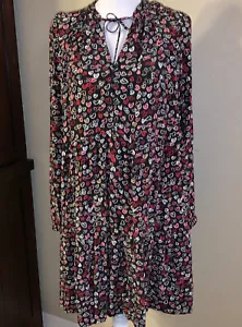 LOFT NEW Women’s Dress Medium HEARTS TIE NECK SWING Colorful - Picture 1 of 6