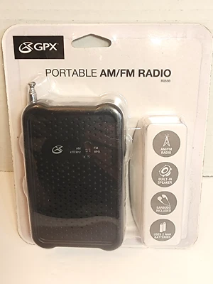 NEW - GPX R055B Portable AM/FM Radio with Built-in Speaker - Telescopic Antenna - Image 1 of 4